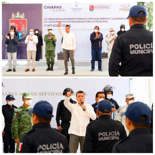 Rutilio Escandón entrega equipamiento y patrullas a Policía Municipal de Las Margaritas