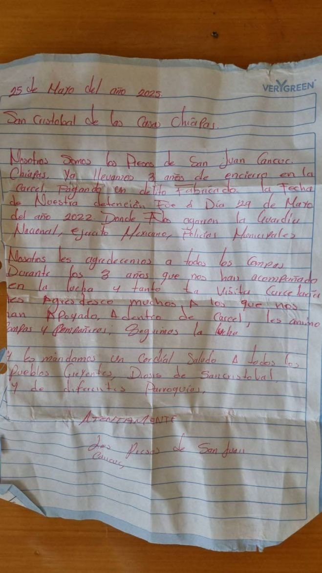 Presos de San Juan Cancuc cumplen tres años de reclusión