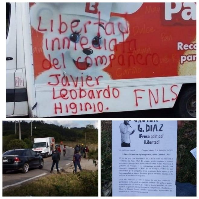 Realizan bloqueo-boteo para exigir libertad de un integrante del FNLS