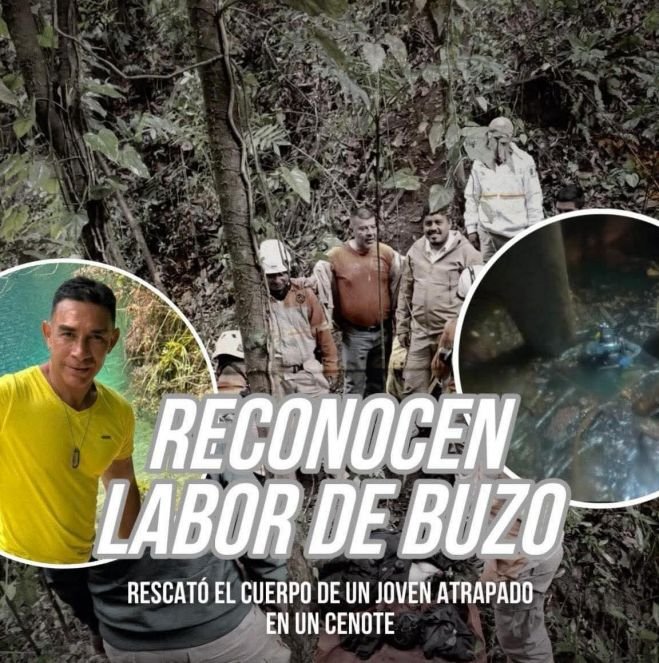 RECONOCEN A BUZO DE COMIT&Aacute;N POR UBICAR CUERPO EN CENOTE