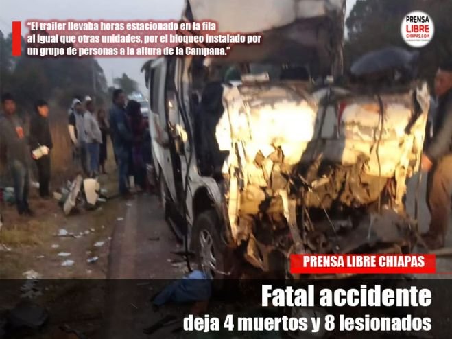 Fatal accidente deja 4 muertos y 8 lesionados 