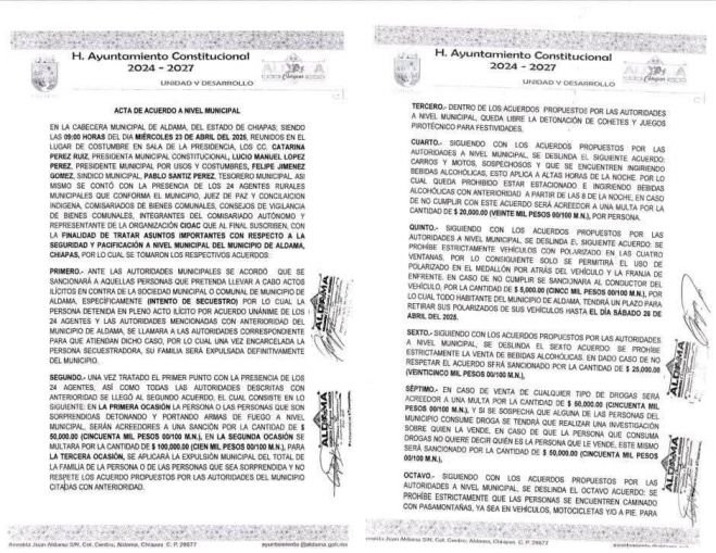 Multas de hasta 100 mil pesos en Aldama por portar armas o alterar el orden