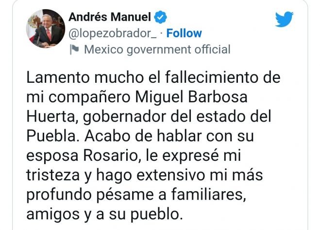 A los 63 años, muere Miguel Barbosa, gobernador del estado de Puebla, México