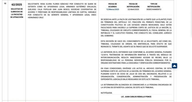 Reconoce la Suprema Corte de Justicia de la Nación la legitimidad de Enoc Hernández Cruz al frente de la Caja Popular San Juan Bosco.