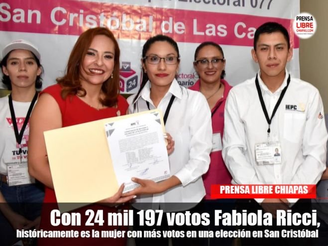 Con 24 mil 197 votos Fabiola Ricci, históricamente es la mujer con más votos en una elección en San Cristóbal