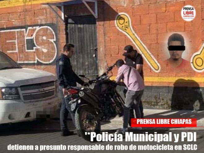 Policía Municipal y PDI detienen a presunto responsable de robo de motocicleta en SCLC