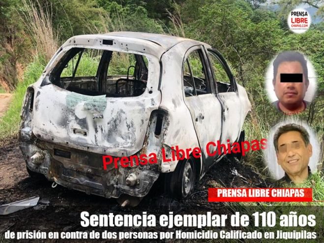 Sentencia ejemplar de 110 años de prisión en contra de dos personas por Homicidio Calificado en Jiquipilas