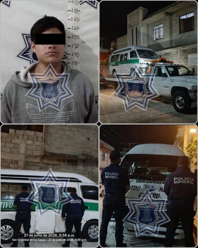 Policía Municipal detiene a joven por alterar el orden público en San Cristóbal de Las Casas