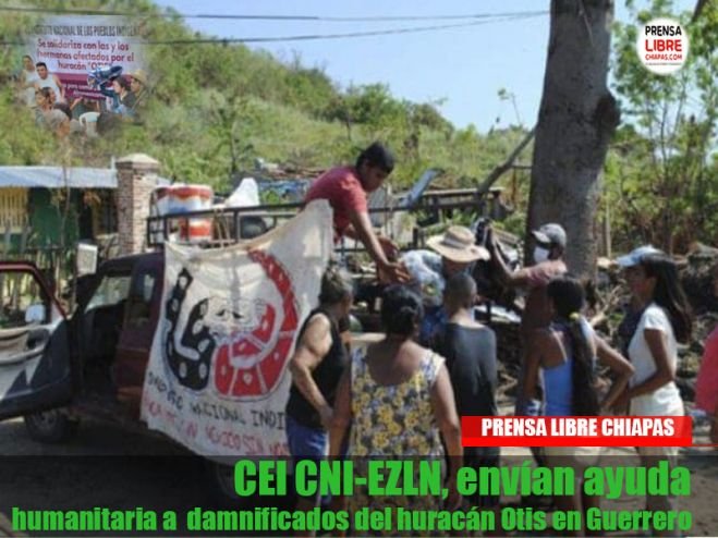 El CNI-EZLN, envían ayuda humanitaria a damnificados del huracán Otis en Guerrero