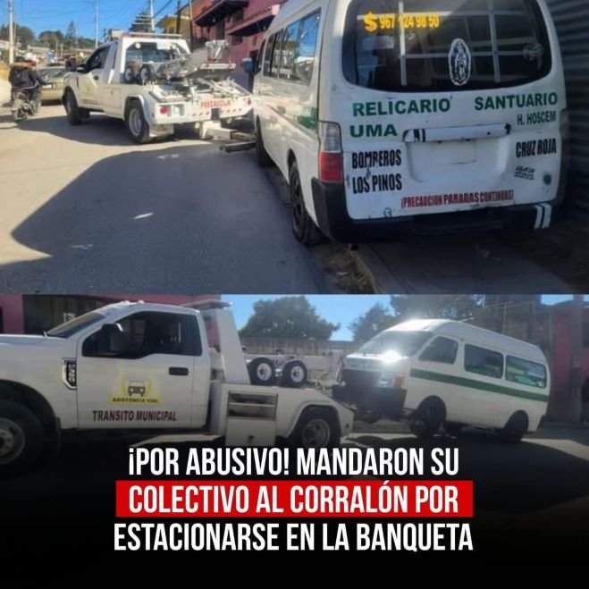 Tr&aacute;nsito Municipal retira veh&iacute;culo por obstruir banqueta en San Crist&oacute;bal