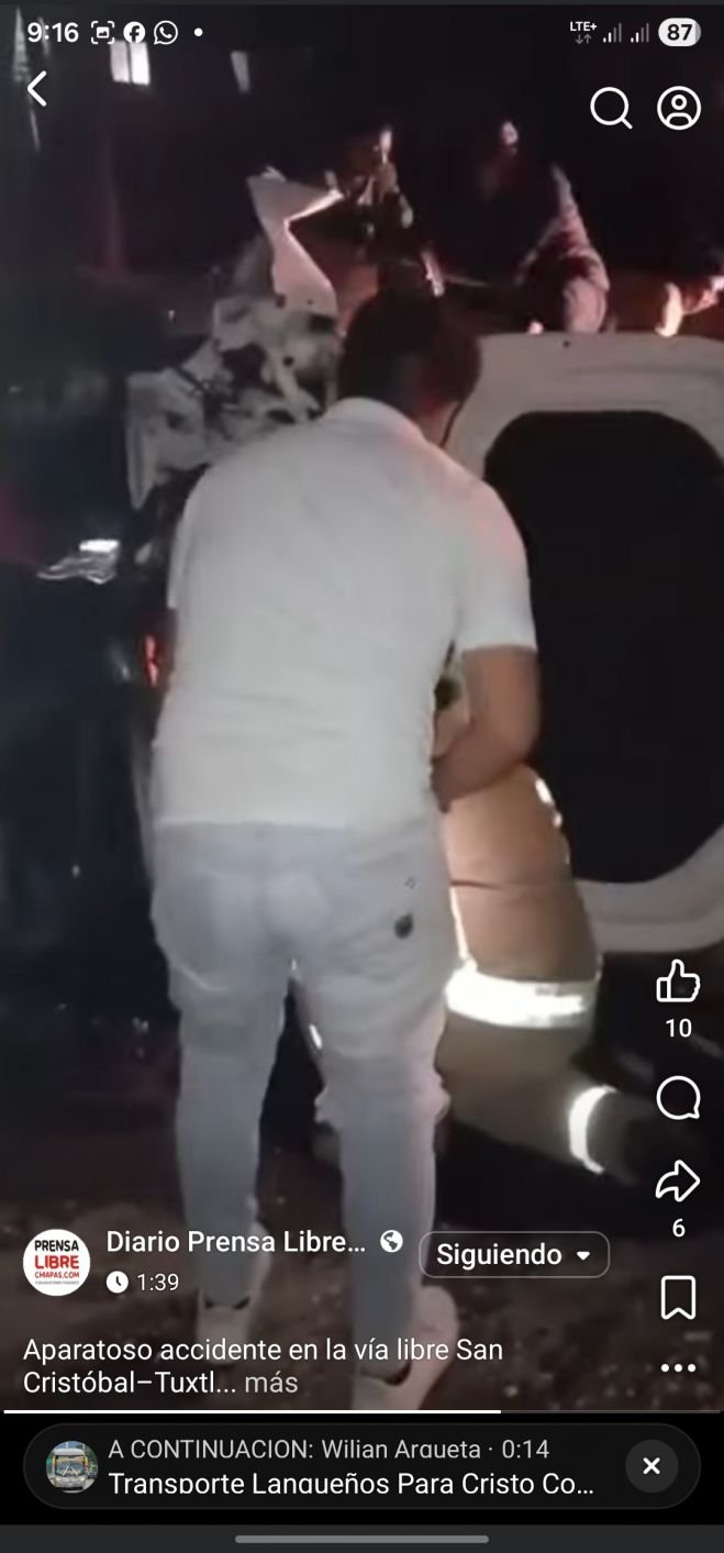 Aparatoso accidente en la v&iacute;a libre San Crist&oacute;bal&ndash;Tuxtla