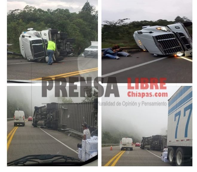 Vuelca camión cargado de huevos en la carretera de cuota