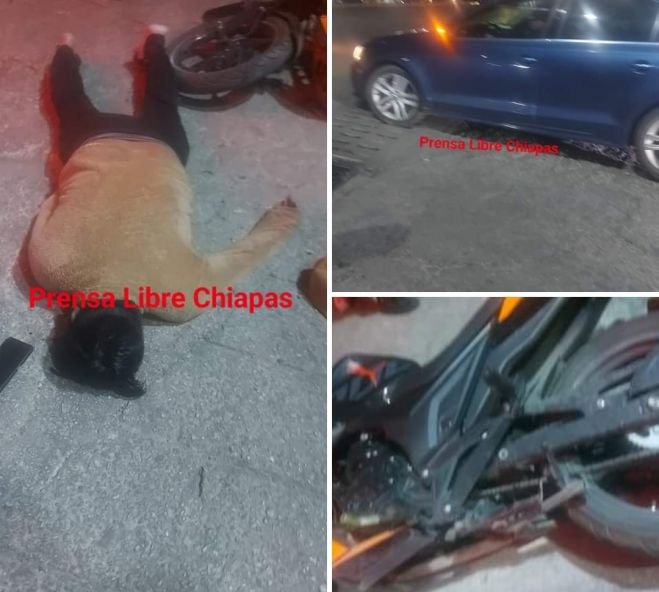 Motociclistas se impactan contra un vehículo