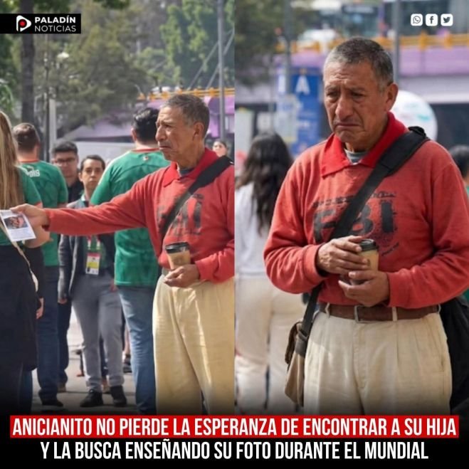 Anicianito no pierde la esperanza de encontrar a su hija y la busca enseñando su foto durante el mundial 