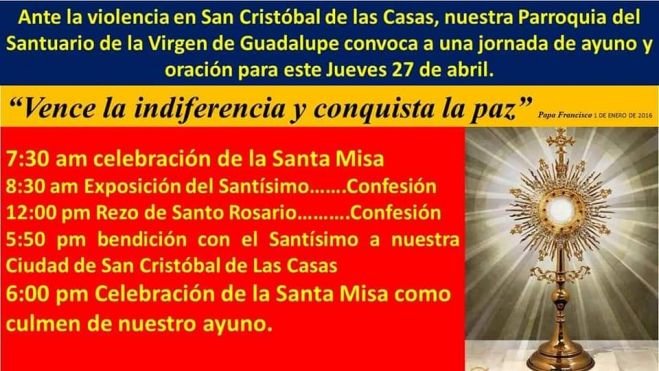 Invitan a la Jornada de Ayuno, Oración y Lucha por la paz