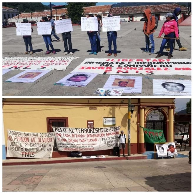integrantes del FNLS se manifiestan en las oficinas de la CNDH en San Crist&oacute;bal