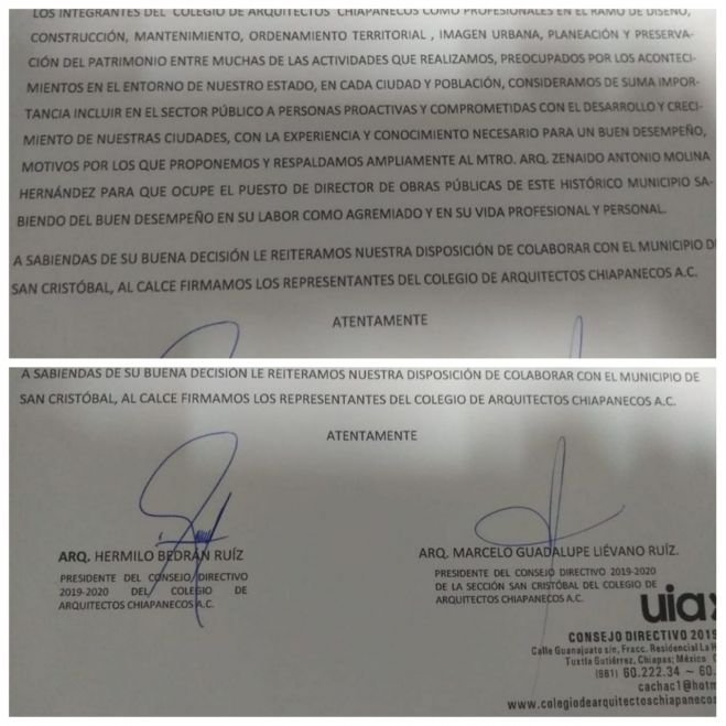 Colegio de arquitectos desmiente propuesta para el cargo de director de obras p&uacute;blicas