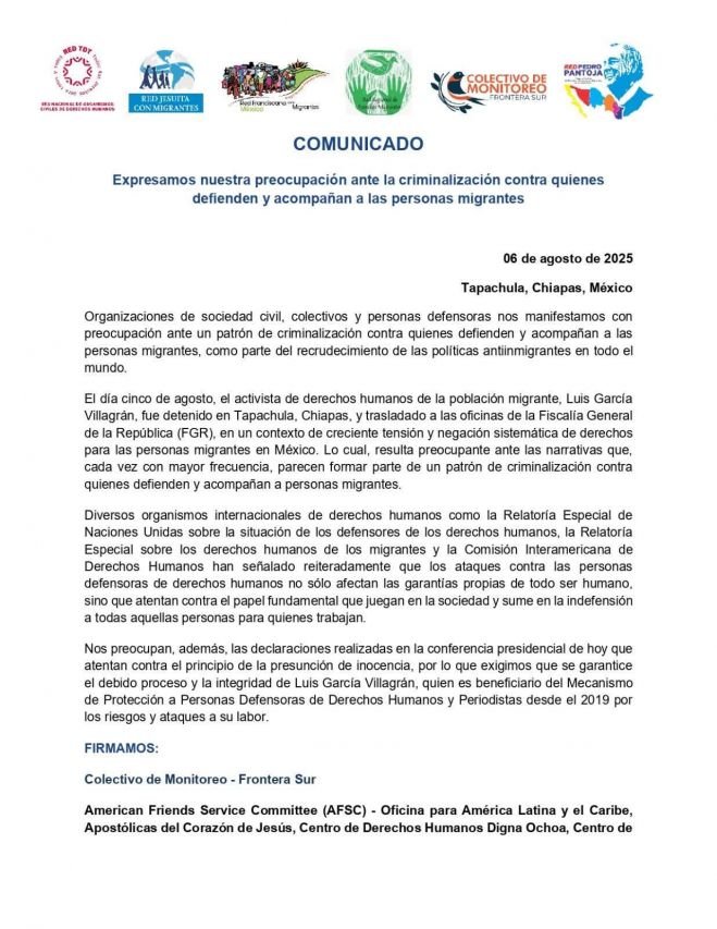 Organizaciones denuncian criminalización de defensor de migrantes detenido en Tapachula