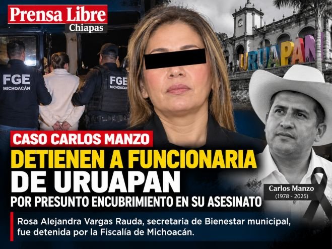 Imagen ilustrativa sobre la detención de una funcionaria de Uruapan por el caso Carlos Manzo | Diario Prensa Libre Chiapas.