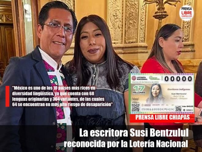 La escritora Susi Bentzulul reconocida por la Lotería Nacional