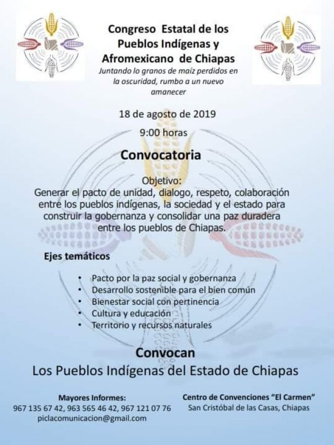 Realizar&aacute;n Congreso Estatal de los Pueblos Ind&iacute;genas y Afromexicano en San Crist&oacute;bal