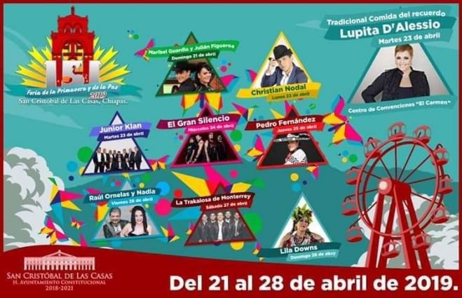 Cartelera oficial de la Feria de la Primavera y de la Paz 2019.