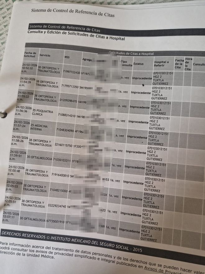 Denuncian falta de citas en Traumatología del IMSS en zona San Cristóbal–Tuxtla