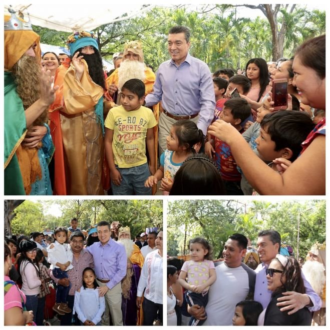 Junto a ni&ntilde;as y ni&ntilde;os, festeja Rutilio Escand&oacute;n el D&iacute;a de Reyes