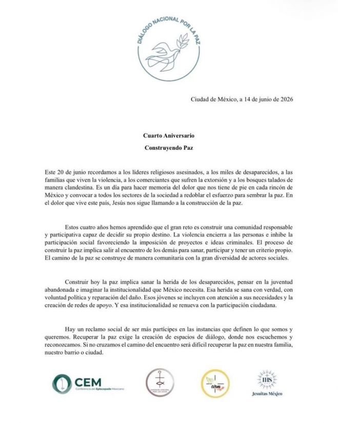 Convocan a jornada nacional por la paz y en memoria de v&iacute;ctimas de la violencia