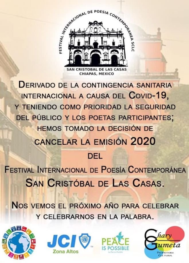 En San Crist&oacute;bal de Las Casas suspenden Festival de Poes&iacute;a Contempor&aacute;nea