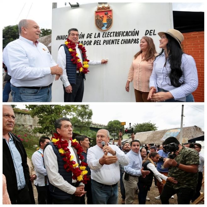 Con electrificaci&oacute;n del parador del Puente Chiapas se cumple la palabra del presidente AMLO: Rutilio Escand&oacute;n
