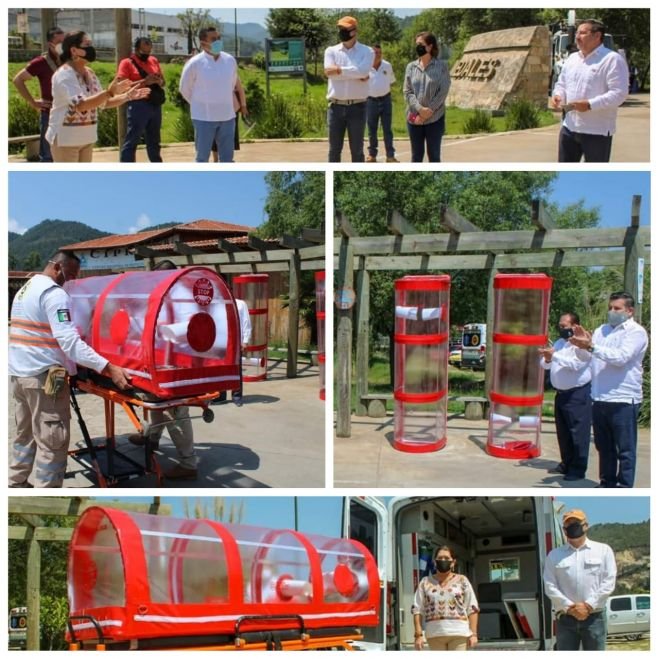 Entrega Club Rotario San Crist&oacute;bal de Las Casas c&aacute;psulas de traslado de pacientes Covid-19 