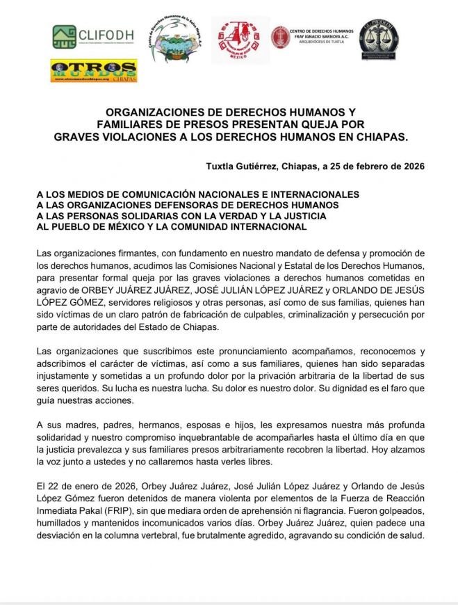 Organizaciones presentan queja por presuntas violaciones graves a derechos humanos