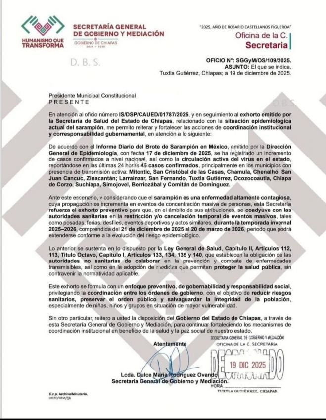 SE CANCELAN LAS POSADAS POR BROTE DE SARAMPI&Oacute;N 