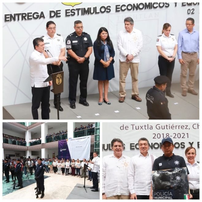 Encabeza Rutilio Escand&oacute;n entrega de equipamiento a polic&iacute;as de Tuxtla Guti&eacute;rrez