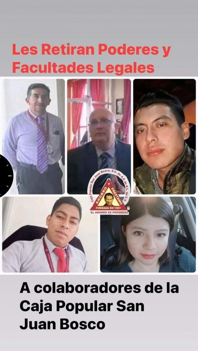 Revocación de poderes y facultades en la Caja Popular San Juan Bosco