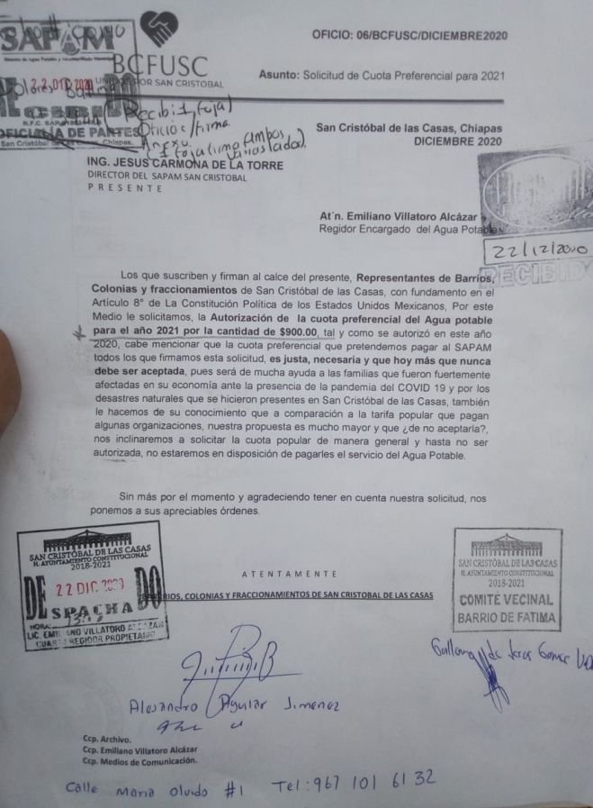 PIDEN CUOTA PREFERENCIAL DEL SERVICIO DE AGUA POTABLE