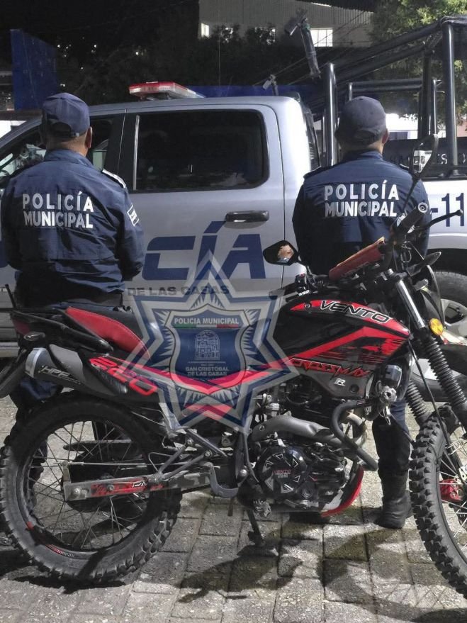 Policía Municipal recupera motocicleta con reporte de robo en San Cristóbal de Las Casas