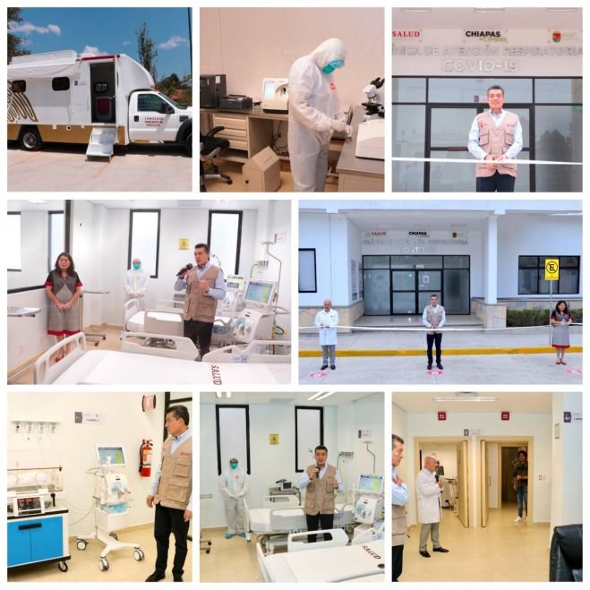 Constata Rutilio Escand&oacute;n instalaci&oacute;n de Cl&iacute;nica de Atenci&oacute;n Respiratoria COVID-19, en San Crist&oacute;bal